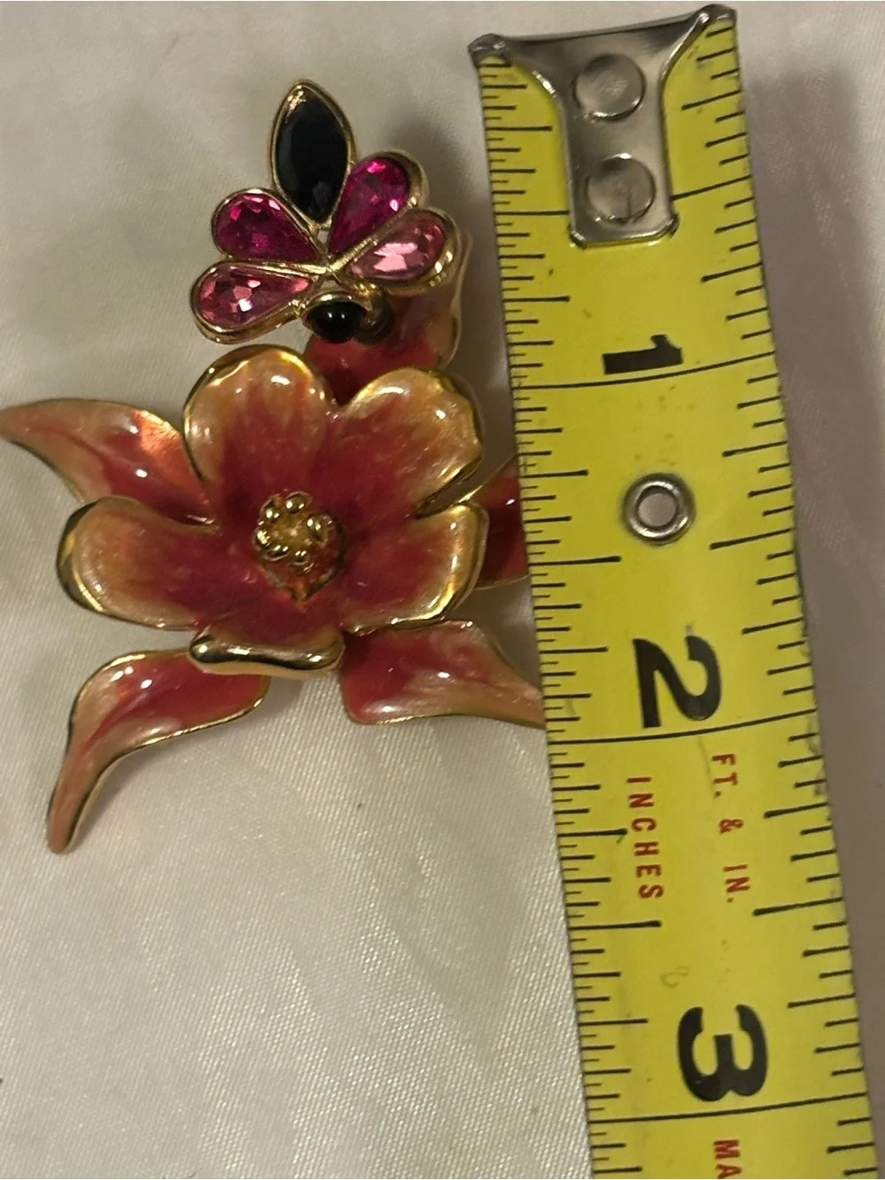 Bob Mackie Gold Plated Enamel Floral Brooch with Bee with Gems